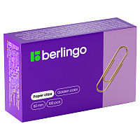 Скрепки 50мм, Berlingo, 100шт., золотистые, карт. упаковка фото Скрепки 50мм, Berlingo, 100шт., золотистые, карт. упаковка