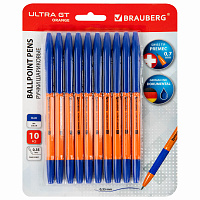 Ручки шариковые с грипом BRAUBERG "ULTRA GT ORANGE", НАБОР 10 ШТУК, СИНИЕ, 0,35 мм, блистер, 144057 фото Ручки шариковые с грипом BRAUBERG "ULTRA GT ORANGE", НАБОР 10 ШТУК, СИНИЕ, 0,35 мм, блистер, 144057