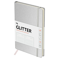 Ежедневник недатированный, А6, 136л., твердый переплет, диз. картон, BG "Glitter. White", белый, на резинке, карман фото Ежедневник недатированный, А6, 136л., твердый переплет, диз. картон, BG "Glitter. White", белый, на резинке, карман