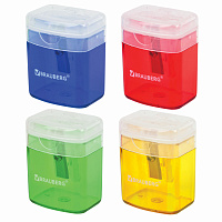 Точилка BRAUBERG "OfficeBox", с контейнером и крышкой, прямоугольная, в упаковке с подвесом, ассорти, 222494 фото Точилка BRAUBERG "OfficeBox", с контейнером и крышкой, прямоугольная, в упаковке с подвесом, ассорти, 222494