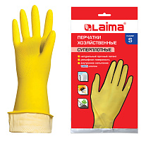 Перчатки МНОГОРАЗОВЫЕ латексные LAIMA "ПРЕМИУМ", хлопчатобумажное напыление, СВЕРХПЛОТНЫЕ, размер 6,5-7, S (малый), желтые, вес 55 г, 600570