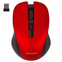 Мышь беспроводная с бесшумным кликом SONNEN V18, USB, 800/1200/1600 dpi, 4 кнопки, красная, 513516 фото Мышь беспроводная с бесшумным кликом SONNEN V18, USB, 800/1200/1600 dpi, 4 кнопки, красная, 513516