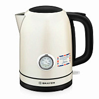 Чайник с термометром BRAYER BR1005YE, 1,7л, 2200Вт, закрытый нагревательный элемент, сталь, бежевый фото Чайник с термометром BRAYER BR1005YE, 1,7л, 2200Вт, закрытый нагревательный элемент, сталь, бежевый