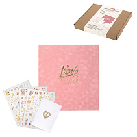 Фотоальбом-анкета детский 23х25 см, 32 листа, стикеры, открытка, конверт, розовый бархат, BRAUBERG, 391419