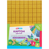 Картон цветной А4, ArtSpace, 5л., 5цв., блестящий, с рисунком, в пакете фото Картон цветной А4, ArtSpace, 5л., 5цв., блестящий, с рисунком, в пакете