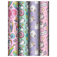 Упаковочная бумага глянц. 70*100см, MESHU "Unicorn", 80 г/м2, ассорти, 4 дизайна фото Упаковочная бумага глянц. 70*100см, MESHU "Unicorn", 80 г/м2, ассорти, 4 дизайна