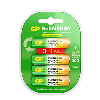 Батарейки аккумуляторные GP ReEnergy Ni-Mh КОМПЛЕКТ 4 шт. (ПРОМО 3+1), АА (HR6), 2600 mAh, 270AAHC3/1RGY, 270AAHC3/1RGY-2 фото Батарейки аккумуляторные GP ReEnergy Ni-Mh КОМПЛЕКТ 4 шт. (ПРОМО 3+1), АА (HR6), 2600 mAh, 270AAHC3/1RGY, 270AAHC3/1RGY-2