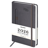 Ежедневник датированный 2026, А5, 138x213 мм, BRAUBERG "Optimal", под кожу, резинка, держатель для ручки, серый, 117469 фото Ежедневник датированный 2026, А5, 138x213 мм, BRAUBERG "Optimal", под кожу, резинка, держатель для ручки, серый, 117469