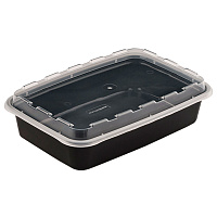 Контейнер одноразовый 830 мл, С КРЫШКОЙ, 207х140 мм, черный/прозрачный, ПП, ВЗЛП, 1261Ч