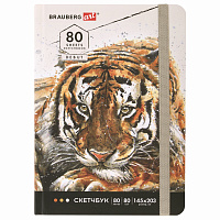 Скетчбук, белая бумага 80 г/м2, 145х203 мм, 80 л., резинка, твердый, BRAUBERG ART DEBUT "Тигр", 114580 фото Скетчбук, белая бумага 80 г/м2, 145х203 мм, 80 л., резинка, твердый, BRAUBERG ART DEBUT "Тигр", 114580