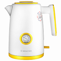 Чайник с термометром BRAYER BR1018, 1,7 л, 2200 Вт, закрытый нагревательный элемент, сталь, белый фото Чайник с термометром BRAYER BR1018, 1,7 л, 2200 Вт, закрытый нагревательный элемент, сталь, белый