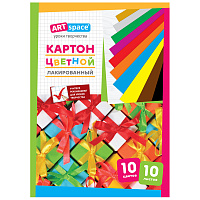 Картон цветной А4, ArtSpace, 10л., 10цв., лакированный, в папке фото Картон цветной А4, ArtSpace, 10л., 10цв., лакированный, в папке