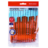 Ручки шариковые BRAUBERG X-30 ORANGE, КОМПЛЕКТ 12 шт., СИНИЕ, пишущий узел 1 мм, линия письма 0,5 мм, 144334 фото Ручки шариковые BRAUBERG X-30 ORANGE, КОМПЛЕКТ 12 шт., СИНИЕ, пишущий узел 1 мм, линия письма 0,5 мм, 144334