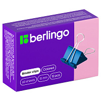 Зажимы для бумаг 15мм, Berlingo, 12шт., цветные, картонная коробка фото Зажимы для бумаг 15мм, Berlingo, 12шт., цветные, картонная коробка