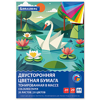 Цветная бумага А4 ТОНИРОВАННАЯ В МАССЕ, 20 листов, 20 цветов, склейка, 80 г/м2, BRAUBERG, 116340 фото Цветная бумага А4 ТОНИРОВАННАЯ В МАССЕ, 20 листов, 20 цветов, склейка, 80 г/м2, BRAUBERG, 116340