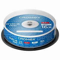 Диски DVD+R (плюс) CROMEX, 4,7 Gb, 16x, Cake Box (упаковка на шпиле), КОМПЛЕКТ 25 шт., 513777 фото Диски DVD+R (плюс) CROMEX, 4,7 Gb, 16x, Cake Box (упаковка на шпиле), КОМПЛЕКТ 25 шт., 513777