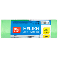 Мешки для мусора 60л OfficeClean биоразлагаемые, ПНД, 60*70см, 15мкм, 20шт., прочные, зеленые, в рулоне фото Мешки для мусора 60л OfficeClean биоразлагаемые, ПНД, 60*70см, 15мкм, 20шт., прочные, зеленые, в рулоне