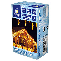 Электрогирлянда-бахрома уличная 25х0,7 м, 400 LED, тёплый белый, 220 V, контроллер, ЗОЛОТАЯ СКАЗКА, 592551