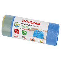 Мешки для мусора с завязками 60 л, синие, в рулоне 20 шт., прочные, ПНД 12 мкм, 55х62 см, LAIMA, 601397 фото Мешки для мусора с завязками 60 л, синие, в рулоне 20 шт., прочные, ПНД 12 мкм, 55х62 см, LAIMA, 601397