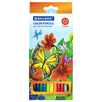 Карандаши цветные BRAUBERG "Wonderful butterfly", 12 цв, шестигранные, грифель 3 мм, натуральное дерево, 180535 фото Карандаши цветные BRAUBERG "Wonderful butterfly", 12 цв, шестигранные, грифель 3 мм, натуральное дерево, 180535
