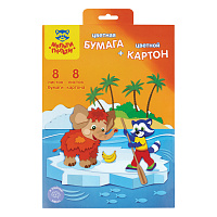 Набор А4 цв. мелов. картона, 8л., 8цв. и цв. двустор. офсет. бумаги, 8л., 8цв., Мульти-Пульти "Приключения Енота", в папке фото Набор А4 цв. мелов. картона, 8л., 8цв. и цв. двустор. офсет. бумаги, 8л., 8цв., Мульти-Пульти "Приключения Енота", в папке
