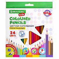 Карандаши цветные BRAUBERG KIDS NEW, 24 цвета, трехгранные, грифель 3 мм, 182002 фото Карандаши цветные BRAUBERG KIDS NEW, 24 цвета, трехгранные, грифель 3 мм, 182002