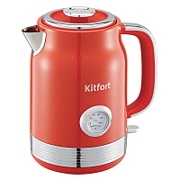 Чайник KITFORT КТ-6791, 1,7 л, 2200 Вт, закрытый нагревательный элемент, термометр, сталь, красный