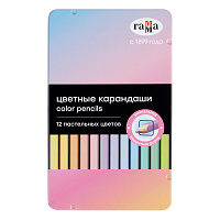 Карандаши цветные Гамма, 12цв., квадратные, пастельн., заточен., метал. пенал фото Карандаши цветные Гамма, 12цв., квадратные, пастельн., заточен., метал. пенал