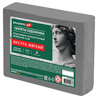 Пластилин скульптурный ЭКСТРА МЯГКИЙ СЕРЫЙ "Секреты художника", 0,5 кг, BRAUBERG ART, 107504