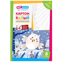 Картон белый А4, ArtSpace, 8л., немелованный, в папке, "Сова фото Картон белый А4, ArtSpace, 8л., немелованный, в папке, "Сова