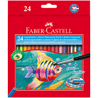 Карандаши цветные акварельные Faber-Castell шестигранные 24 цвета с кистью фото Карандаши цветные акварельные Faber-Castell шестигранные 24 цвета с кистью
