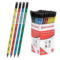 Карандаш чернографитный BRAUBERG, 1 шт., "Fuete", НВ, c ластиком, черное дерево, корпус ассорти, 180634