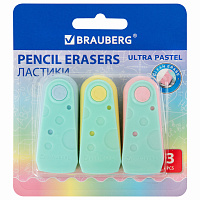 Ластики BRAUBERG "ULTRA PASTEL", НАБОР 3 ШТУКИ, 57х24х15 мм, ассорти пастель, бирюзовый пластиковый держатель, блистер, 272689 фото Ластики BRAUBERG "ULTRA PASTEL", НАБОР 3 ШТУКИ, 57х24х15 мм, ассорти пастель, бирюзовый пластиковый держатель, блистер, 272689
