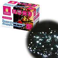 Электрогирлянда-нить комнатная "Стандарт" 10 м, 100 LED, холодный белый свет, 220 V, контроллер, ЗОЛОТАЯ СКАЗКА, 591347