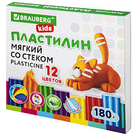 Пластилин мягкий восковой BRAUBERG KIDS, 12 цветов, 180 г, со стеком, 106495 фото Пластилин мягкий восковой BRAUBERG KIDS, 12 цветов, 180 г, со стеком, 106495