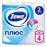 Бумага туалетная Zewa Плюс 2-слойная белая (4 рулона в упаковке) фото Бумага туалетная Zewa Плюс 2-слойная белая (4 рулона в упаковке)