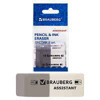 Набор ластиков BRAUBERG "Assistant" 3 шт., 41х14х8 мм, серо-белые, прямоугольные, скошенные края, 222463 фото Набор ластиков BRAUBERG "Assistant" 3 шт., 41х14х8 мм, серо-белые, прямоугольные, скошенные края, 222463