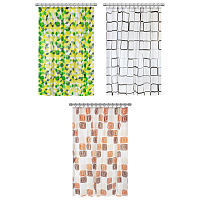 Шторка для ванной PEVA, 180х200 см, кольца в комплекте, 3 дизайна ассорти, ФИГУРЫ, PRIMILA (ПРИМИЛА), 700075