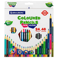 Карандаши цветные двусторонние BRAUBERG PREMIUM TWIN COLOUR, 24 штуки, 48 цветов, шестигранные, грифель 3,3 мм, натуральное дерево, 181875 фото Карандаши цветные двусторонние BRAUBERG PREMIUM TWIN COLOUR, 24 штуки, 48 цветов, шестигранные, грифель 3,3 мм, натуральное дерево, 181875