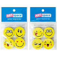 Набор ластиков ArtSpace "Смайлики" 4шт., круглые, термопластичная резина, 25*5мм фото Набор ластиков ArtSpace "Смайлики" 4шт., круглые, термопластичная резина, 25*5мм