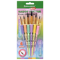 Кисти c EVA-вставкой БЕЛКА набор 6 шт. (круглые №1, 2, 3, 4, 5, 6), блистер, BRAUBERG KIDS, 201093