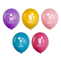 Воздушные шары, 10шт., М12/30см, MESHU "Happy birthday", пастель, ассорти