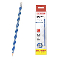 Карандаши чернографитные BRAUBERG НАБОР 12 шт., "ZTX", HB, с резинкой, синий корпус, картонная упаковка, 180672