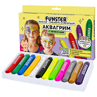 Аквагрим для лица и тела, 12 цветов (6 классических + 3 неон + 3 метал), 10 трафаретов, FUNSTER (ФАНСТЕР), 192575 фото Аквагрим для лица и тела, 12 цветов (6 классических + 3 неон + 3 метал), 10 трафаретов, FUNSTER (ФАНСТЕР), 192575