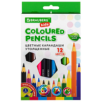 Карандаши цветные утолщенные BRAUBERG KIDS, 12 цветов, шестигранные, грифель 5 мм, натуральное дерево, 181878 фото Карандаши цветные утолщенные BRAUBERG KIDS, 12 цветов, шестигранные, грифель 5 мм, натуральное дерево, 181878