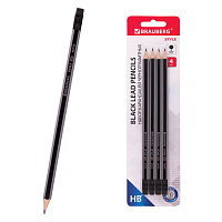 Набор карандашей чернографитных BRAUBERG "Style" 4 шт., HB, с ластиком, корпус черно-серый, 181718