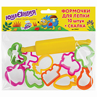 Формочки для лепки 10 штук и скалка ЮНЛАНДИЯ, европодвес, 229621 фото Формочки для лепки 10 штук и скалка ЮНЛАНДИЯ, европодвес, 229621