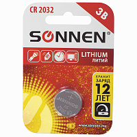 Батарейка литиевая SONNEN Lithium CR2032 "таблетка, дисковая, кнопочная" 1 шт., блистер, 451974 фото Батарейка литиевая SONNEN Lithium CR2032 "таблетка, дисковая, кнопочная" 1 шт., блистер, 451974