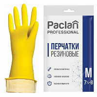 Перчатки МНОГОРАЗОВЫЕ латексные PACLAN "Professional", хлопчатобумажное напыление, размер M (средний), желтые фото Перчатки МНОГОРАЗОВЫЕ латексные PACLAN "Professional", хлопчатобумажное напыление, размер M (средний), желтые