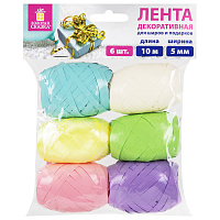 Лента упаковочная декоративная для подарков, глянец, 6 шт., 5 мм х 10 м, цвет ассорти, ЗОЛОТАЯ СКАЗКА, 591830 фото Лента упаковочная декоративная для подарков, глянец, 6 шт., 5 мм х 10 м, цвет ассорти, ЗОЛОТАЯ СКАЗКА, 591830